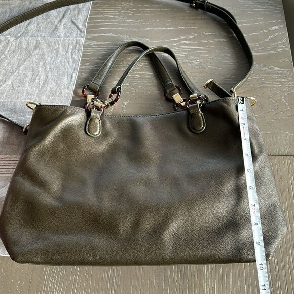 TALBOTS Soft Pebbled Leather Satchel Crossbody Shoulder Bag Olive Green Purse - Picture 7 of 16